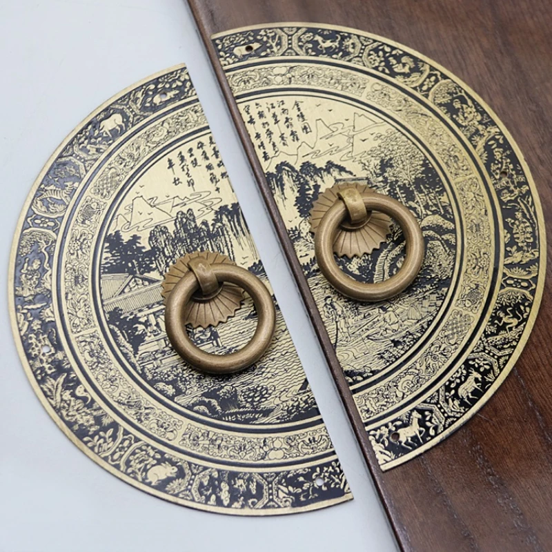 Antique Chinese Copper Handle Old-fashioned Cabinet Wardrobe Cabinet Door Brass Retro Round Door Knocker Handles for Furniture