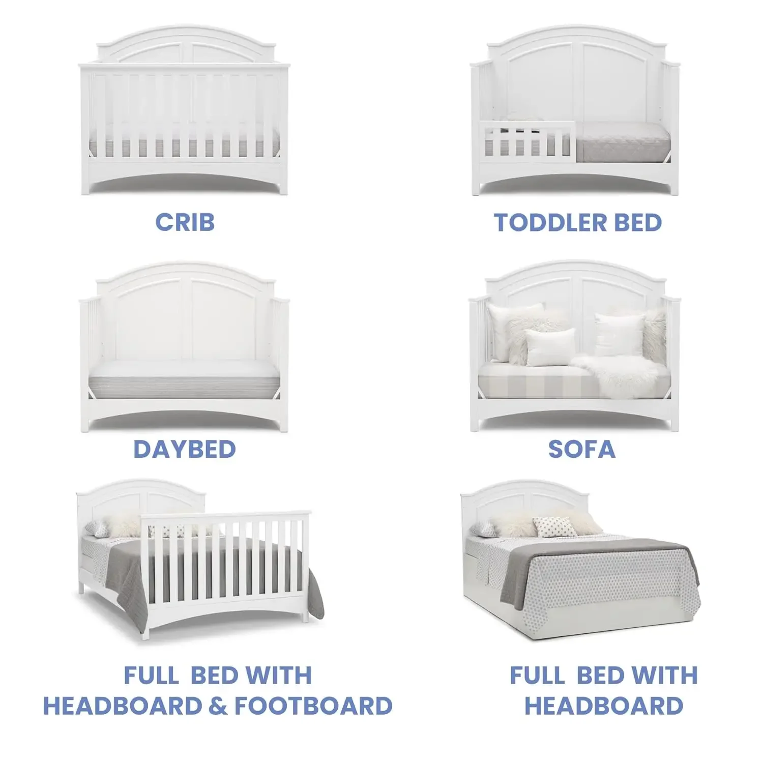 Delta Children Perry 6-in-1 umwandelbares Kinderbett – Greenguard Gold-zertifiziert, Bianca White