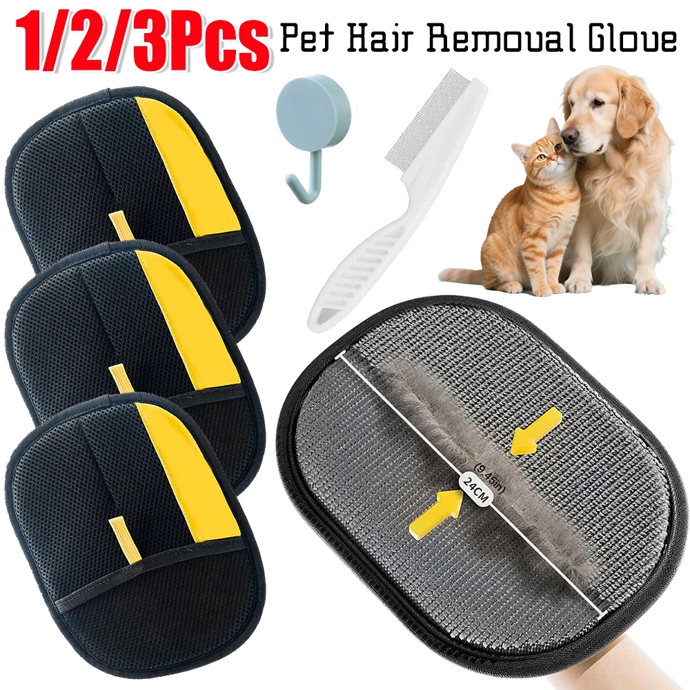 1-3PCS Pet Hair Remover Glove Double-Sided Fur Gloves Cat Dog Fur Magnet Gloves for Washing Deshedding Cleaning Carpets Sofas