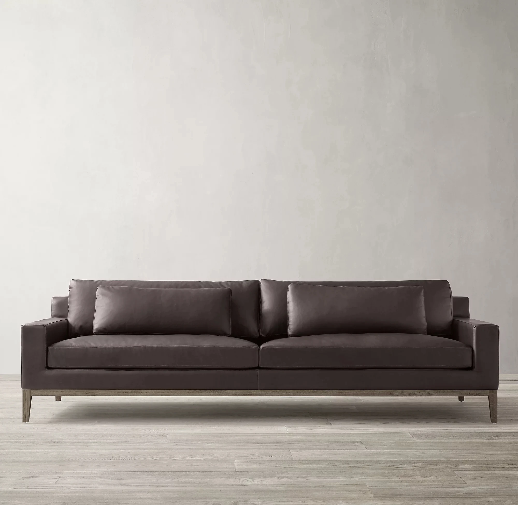 xx-RH ITALIA GENUINE LEATHER CONVERTIBLE SECTIONAL SOFA 3-Seat Track Arm Design Stainless Steel Base Full Grain Brown Leather