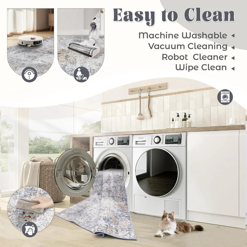 Modern Washable Abstract Area Rugs - Large Neutral 8x10 for Living Room, Soft, Non-Slip, Stain Resistant for Kids, Indoor Use