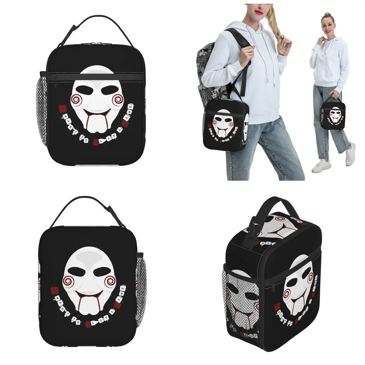 Insulated Lunch Boxes Jigsaw Billy I Want To Play A Game Saw MOVIE Accessories Lunch Food Box Thermal Bento Box For School