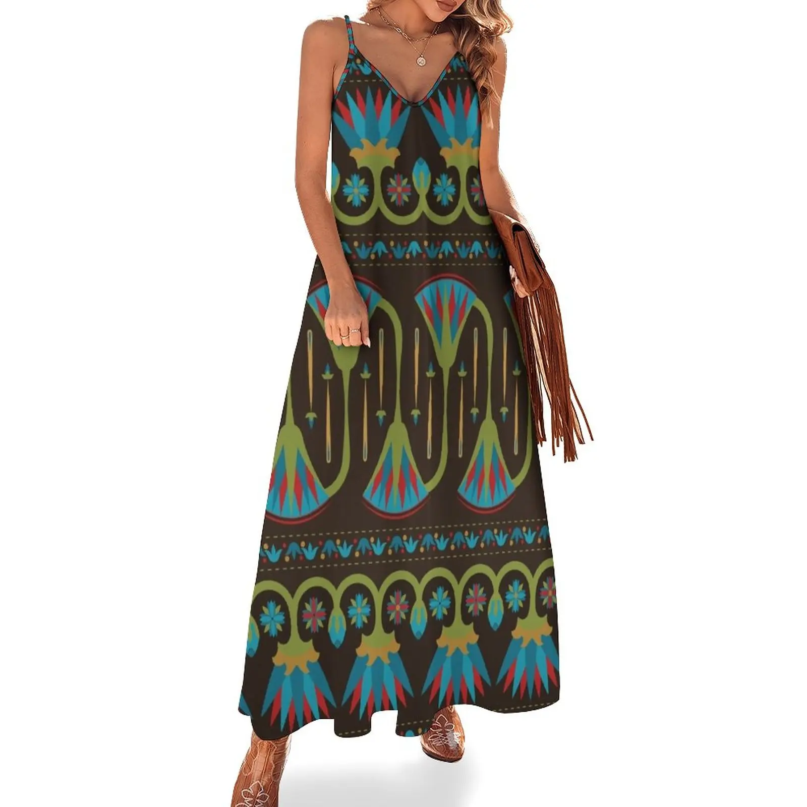 

Egyptian Floral Border Pattern Sleeveless Dress Woman's evening dress dresses for women 2023