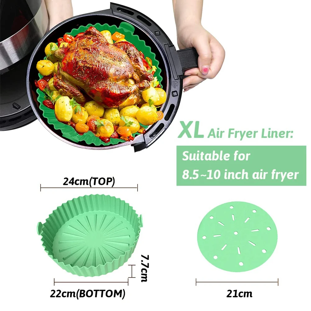 Fodera per friggitrice ad aria A86I, pentola per friggitrice ad aria in silicone riutilizzabile da 10 pollici, design con filtro olio antiaderente, 22 cm per friggitrice ad aria marrone