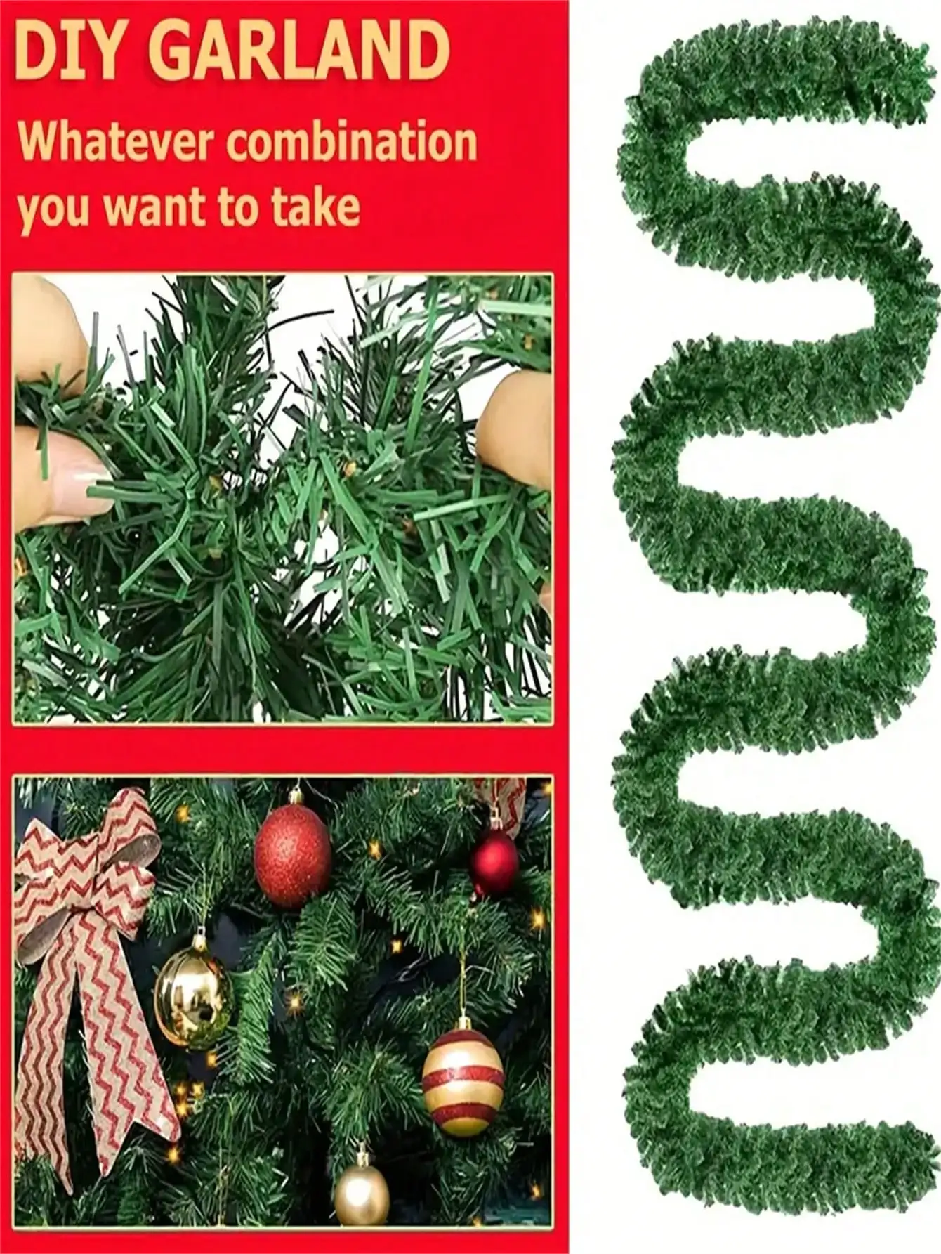 106inch Christmas Vine Wreath Decoration, Non-Luminous Artificial Wreath, Suitable for Indoor or Outdoor Use, High-Quality Soft Green Holiday