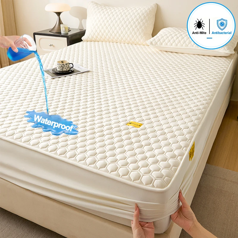 Waterproof Mattress Protector Noiseless Ultra Soft Quilted Honeycomb Mattress Pad Cover, Breathable No Crinkle Sound Non-Slip