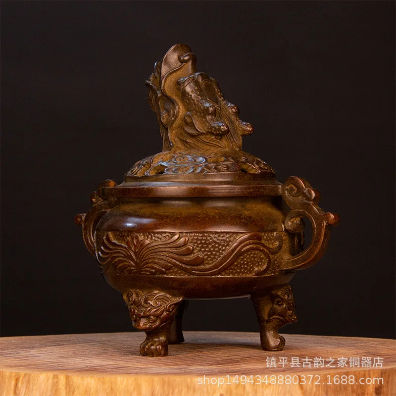 Antique-Style Distressed Brass Faucet Ornament Home Metal Craft Three-Legged Incense Burner