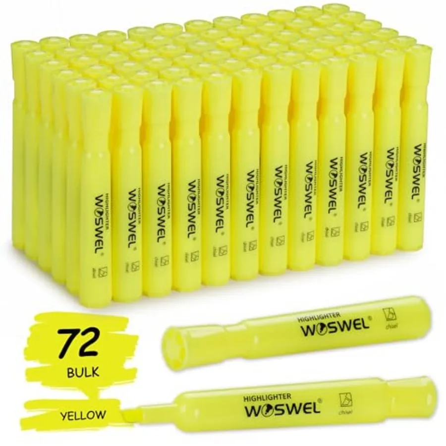 

Highlighters Bulk, 72 Pack Tank Style Highlighters Set, Fluorescent Yellow, Chisel Tip Highlighter Markers Bulk for Kid and Adu