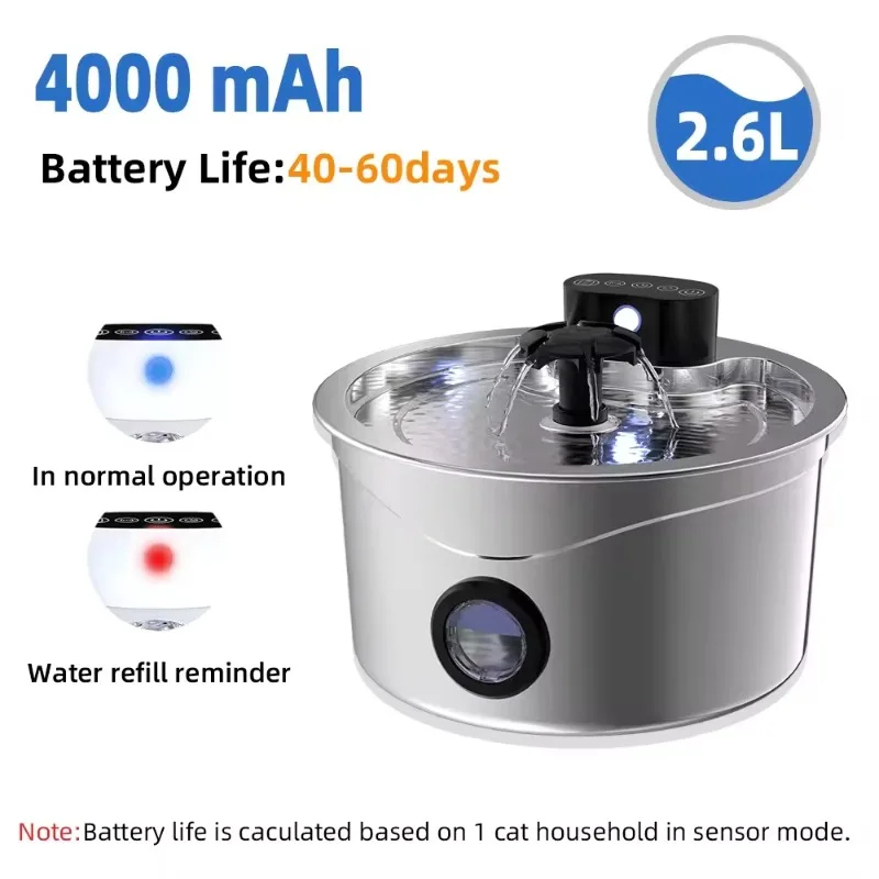 

2.6L/87oz Smart Pet Water Dispenser Automatic Wireless Stainless Steel Detachable Indoor Use Motion Sensor for Cats & Dogs