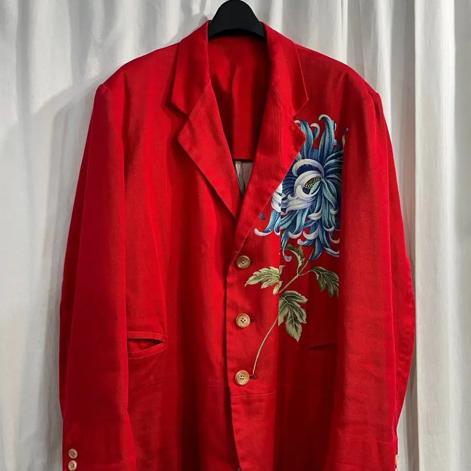 

TOP-YAMAMOTO ® Chinese-style Embroidered Red Suit Collar Design Men's Coat with High-Class Feel