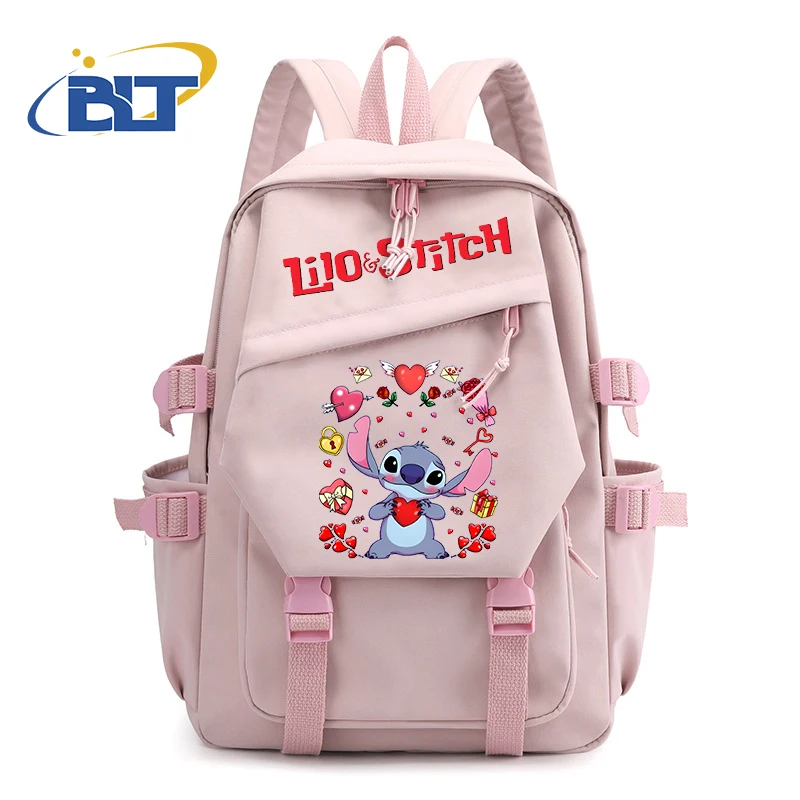 

Cute stitch print girls backpack student school bag kids pink bag