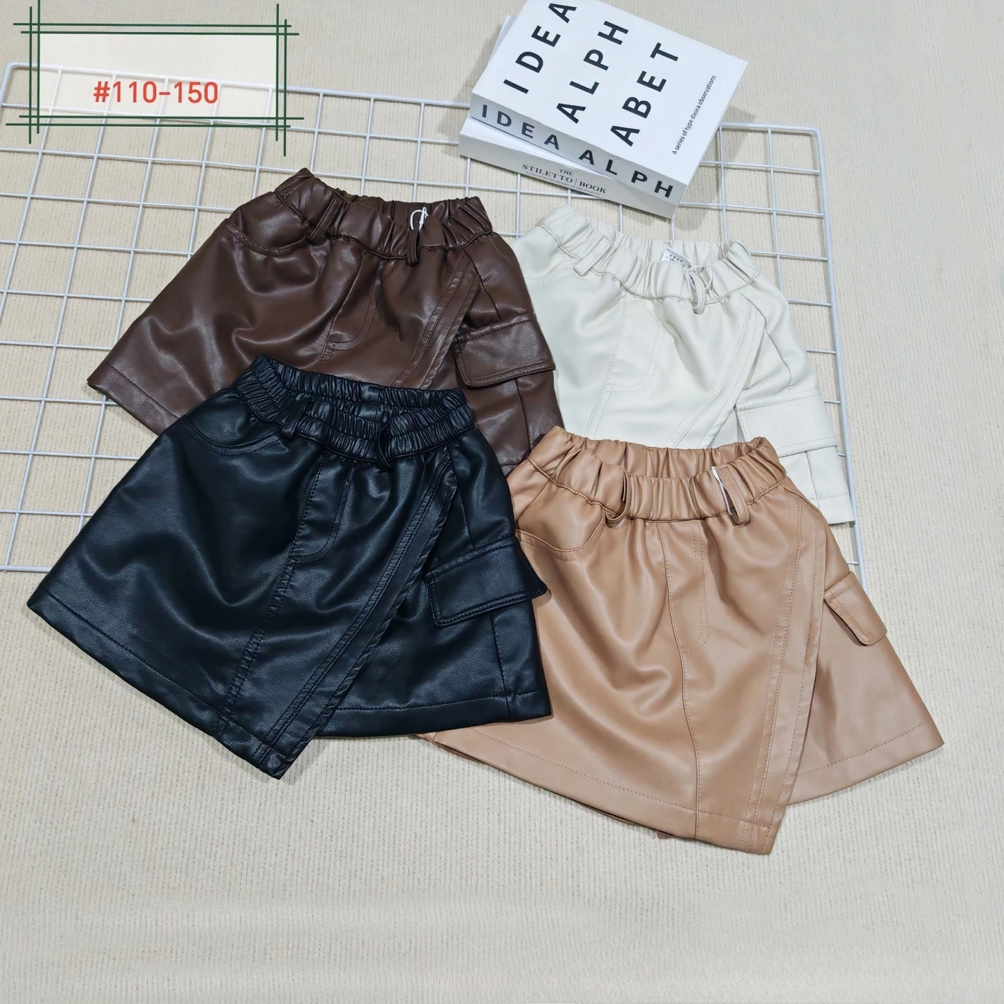 

Coffee color Kids clothes Girls skirt autumn PU leather 2025 autumn