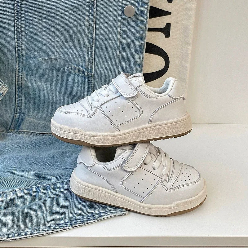 Tenis Sneakers Kids Spring/Autumn New Boys Girls Sports Shoes Casual Board Shoes Leather Soft Soled Children Small White Shoes
