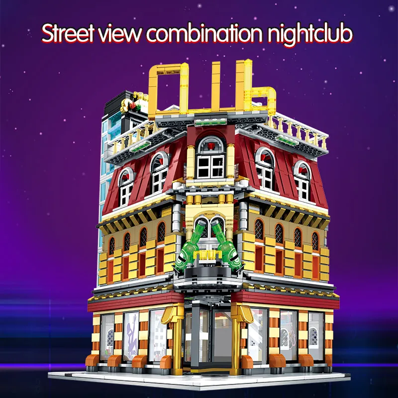 2488 Pcs 5 in 1 USB Light Nightclub House Building Blocks City Street View Figures Bricks Education Toys for Children Gifts