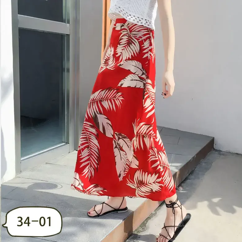 Wrap Skirt Beach Long Skirt High Waist Split Printed Dress Woman Skirts Mujer Faldas Saias Mulher