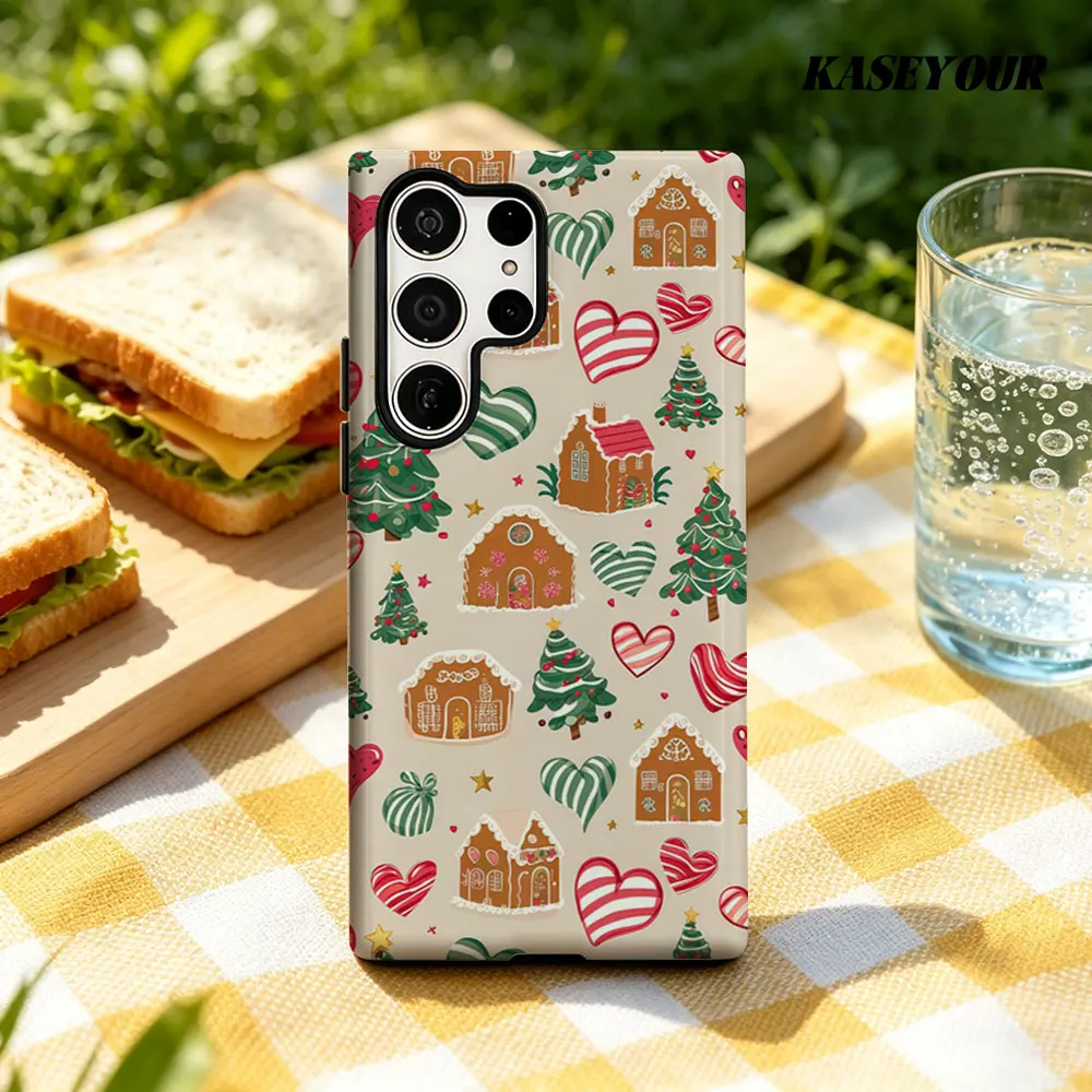 Christmas Gingerbread For Samsung Galaxy Phone Case S23 A57 S20 S25 FE S26 Plus S24 Ultra A56 A37 2-IN-1 Shockproof Bumper