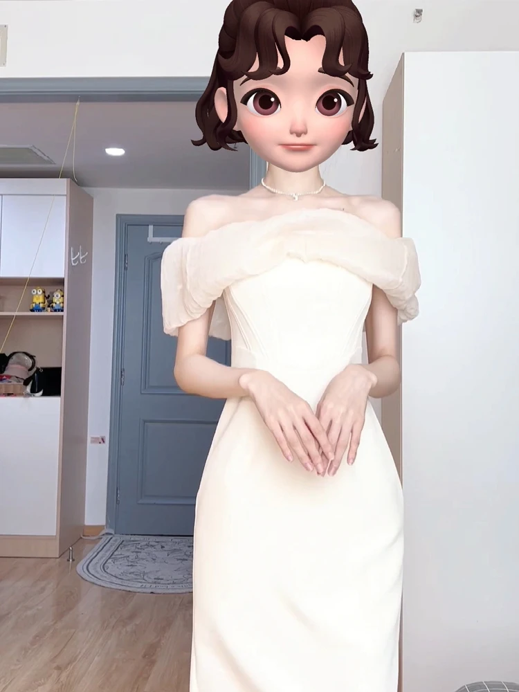 

Sexy One-oulder Par Dr High Waist A-Line Skirt ort Sve Zipper Ba Pure Color Korean Sle for Engagement Birthday