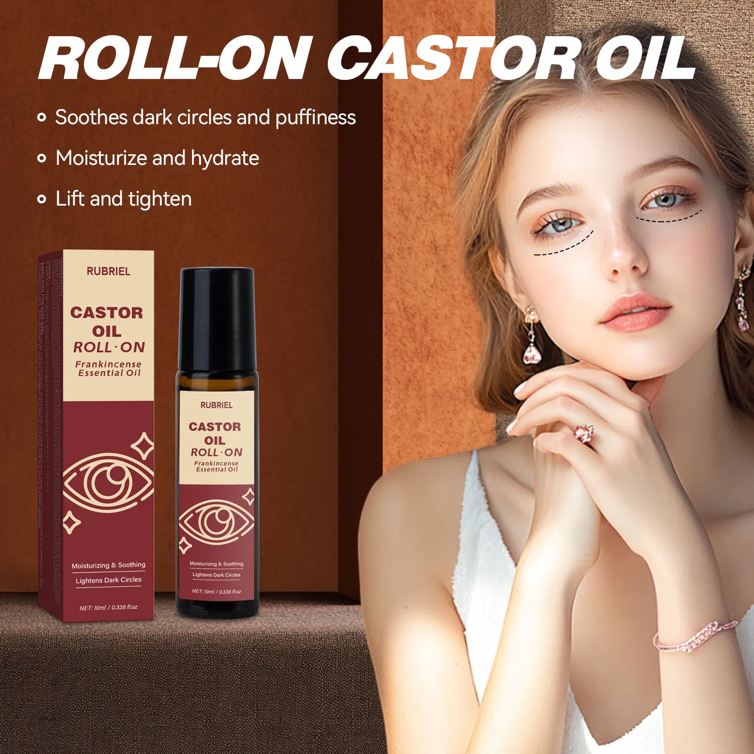 Castor Oil Roll -On Frankincense Essential Oil for Soothing Dark Circles and Puffiness Skin Moisturize and Firm Eyes Care Oil