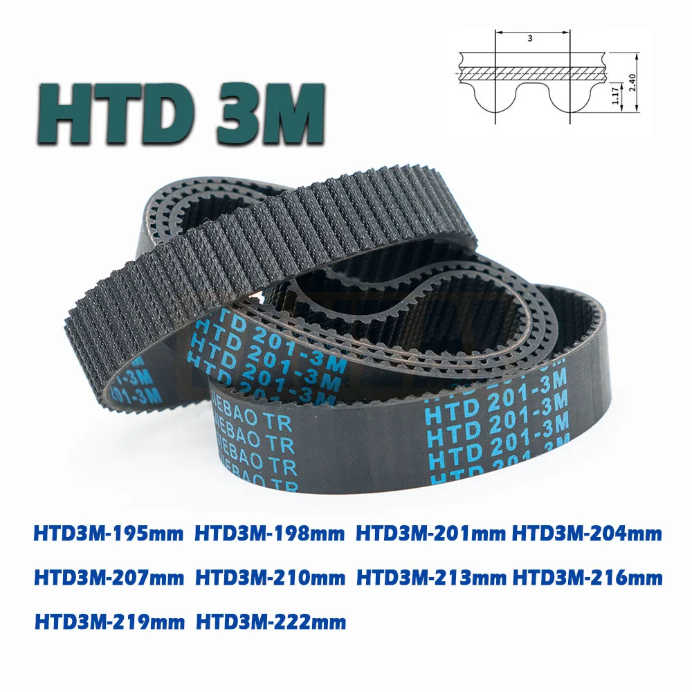 HTD3M Rubber Closed Loop Timing Belt  Width 6/10/15mm Length 195~222mm Telecar CNC 195 198 201 204 207 210 213 216 219 222mm 3M