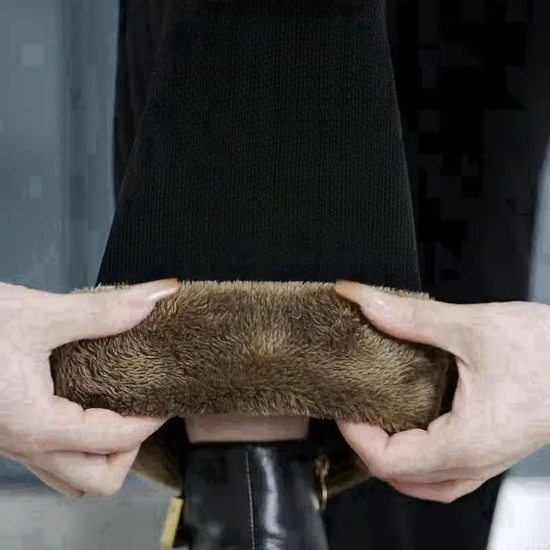 กางเกงขายาวผู้หญิงบุขนแกะขนแกะขนแกะเชนีลกางเกงขากว้างผู้หญิงกางเกงขาตรง