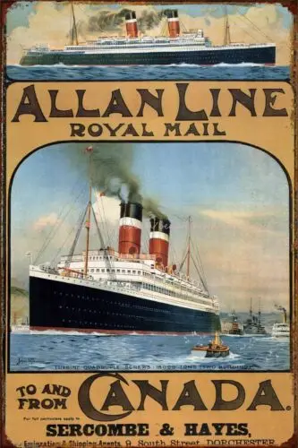 1913 Allan Line Royal Mail To and From Canada Maritime Poster metal tin sign