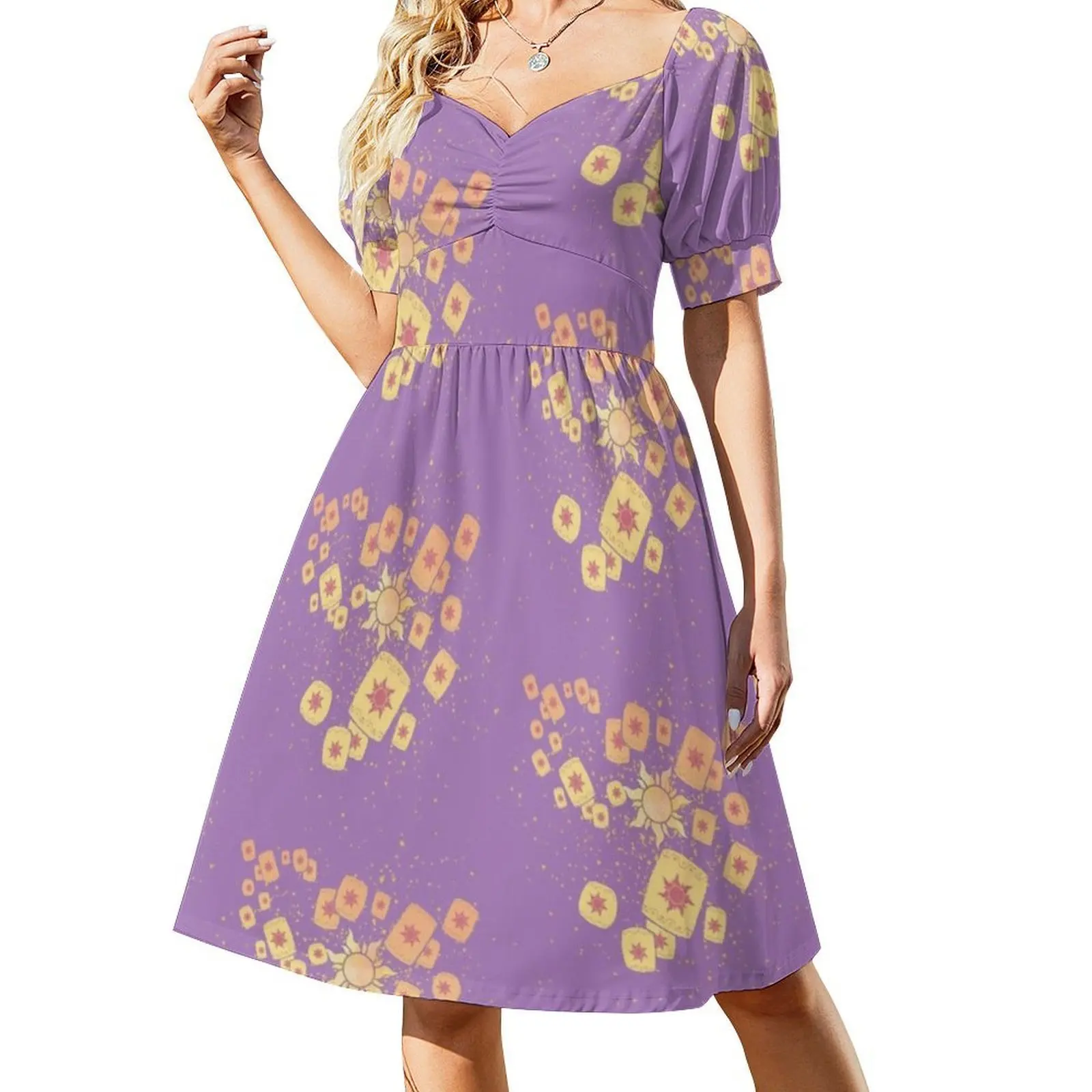 فستان فانوس خفيف متشابك على الطراز الكوري للنساء فستان كاجوال أنيق للحفلات أو الارتداء اليومي فانوس أرجواني سحري ممتع للشمس #2