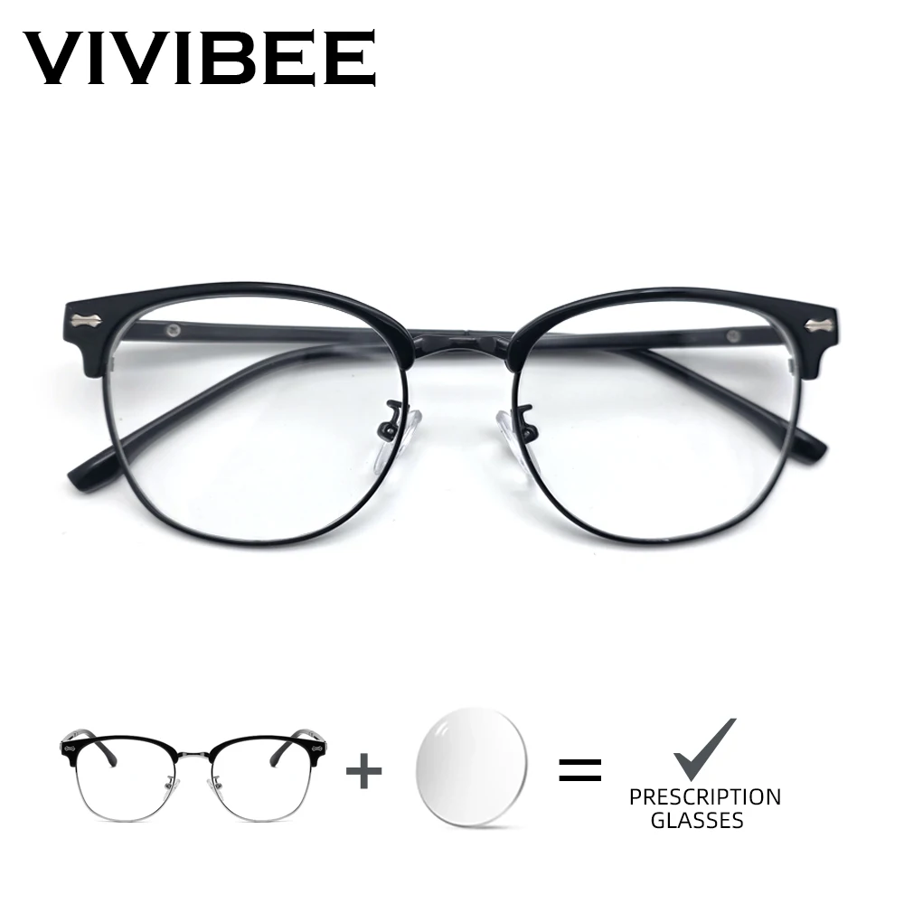 

Классические мужские очки VIVIBEE с индивидуальной коррекцией зрения, полуоправные, черные, квадратные, для близорукости и астигматизма