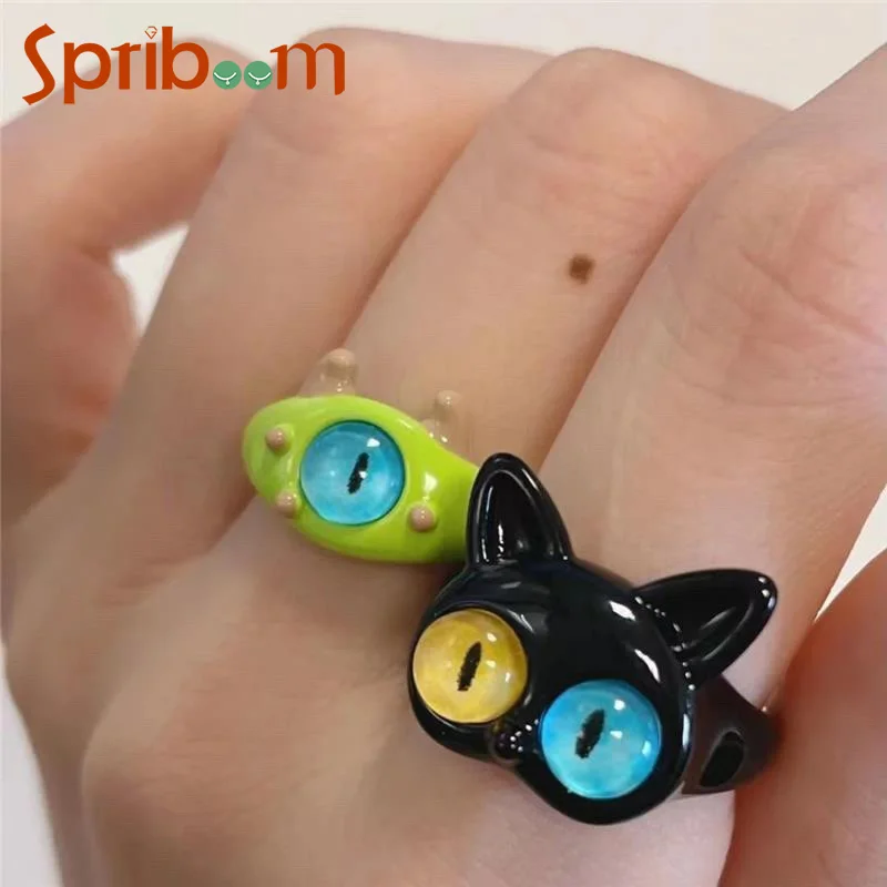 Black Cat Monster Ring for Women Funny Big Eye Cartoon Couple Rings Wedding Finger Jewelry Fashion Sweet Accessories 2024 New