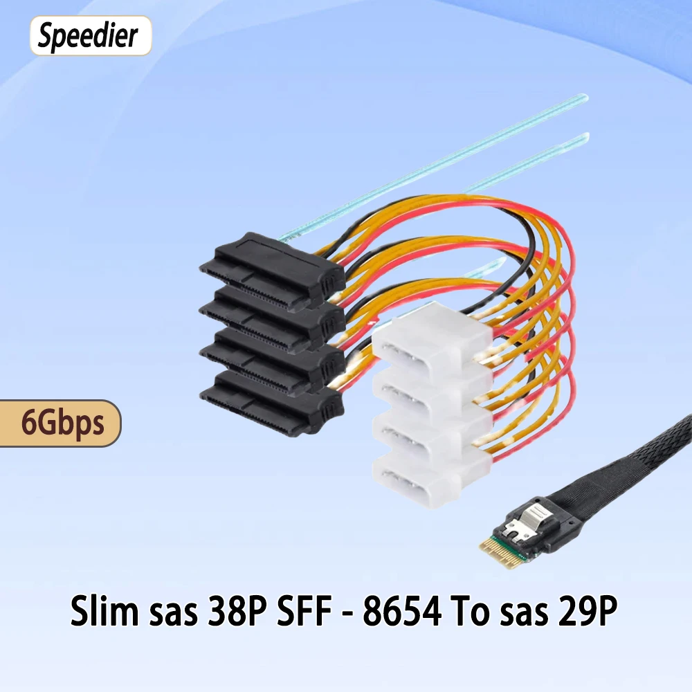 

Встроенный тонкий SAS 4.0 38P SFF-8654 на 4 Mini SAS 29Pin SFF-8482 Компьютерный серверный массив Дисковый кабель SATA Жесткий кабель для преобразования данных