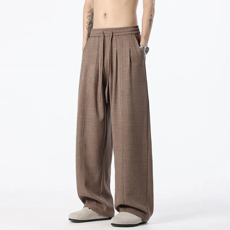 Summer Breathable Imitation Linen Pants Men Casual Trousers Women Trendy All-Match Long Pants Lightweight Daily Streetwear