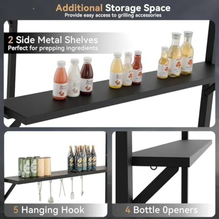 8' x 5' Hardtop Grill Gazebo, Outdoor BBQ Canopy Shelter with 2 Side Shelves and 5 Side Hooks, Patio Pavilion with Galvanized S