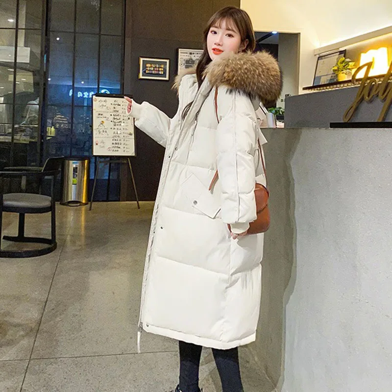 Female Clothing Fashion Solid Color Winter Women Cotton Jacket 2024 New Warm Hooded Fur Collar Loose Women Down Cotton Coat H54