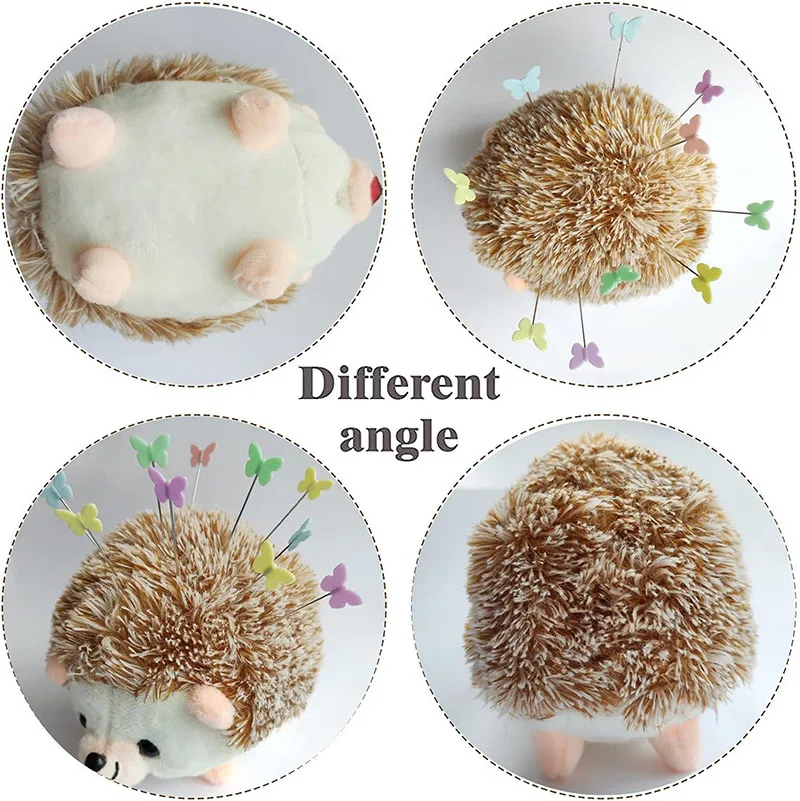 Hedgehog Pin Cushion with Pins Set Include 1 Pcs Cute Pin Cushion and 100 Pcs Butterfly Flat Head Straight Pins for Sewing DIY