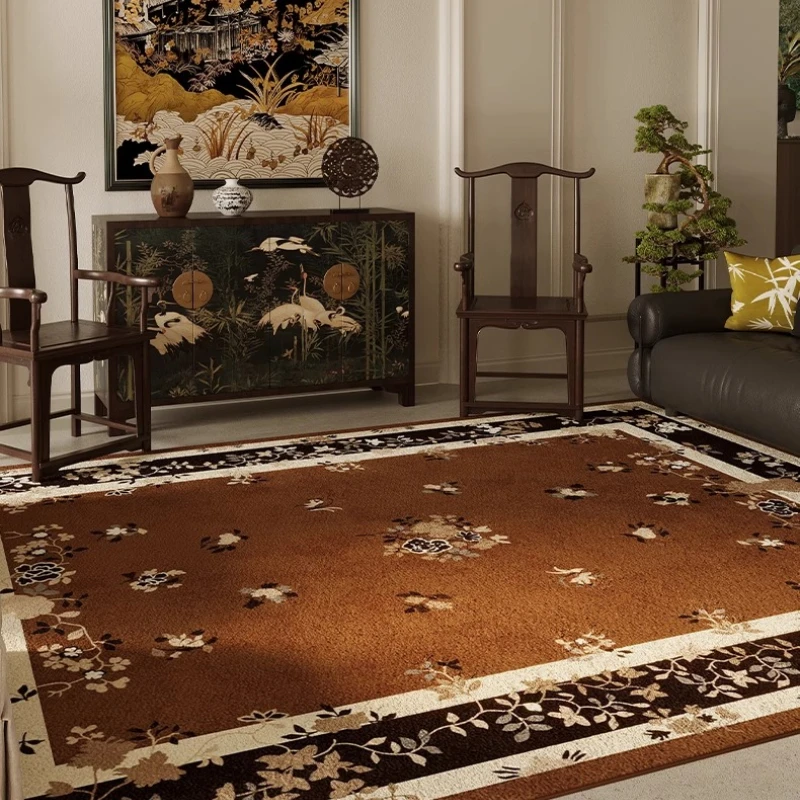 

Retro Living Room Carpet Brown Floral Large Area Bedroom Bedside Plush Rug Luxury High-end Coffee Table Floor Mat Ковер Tapis 러그