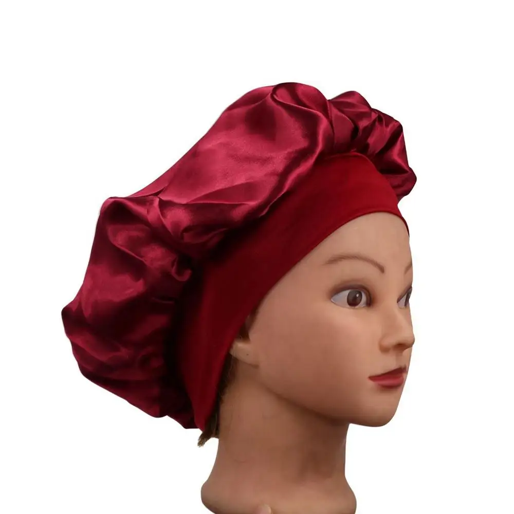 

Comfortable Wide Women Silk Hair Care Bath Lady Hair Cap Sleeping Hat Satin Bonnet Shower Caps