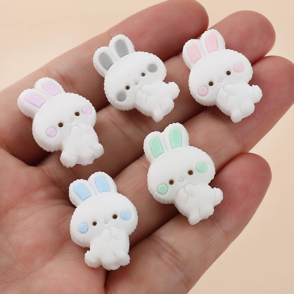 10Pcs 18x27mm Cartoon Animal Bunny Silicone Bead Food Grade Teether Bead For Jewelry Making DIY Pacifier Chain Necklace Bracelet