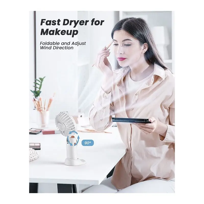 

ABJV Portable Handheld Fan, 4000MAh Neck Fan with LED Display, Foldable Desk Fan with Base, 5 Speed Fan for Women White