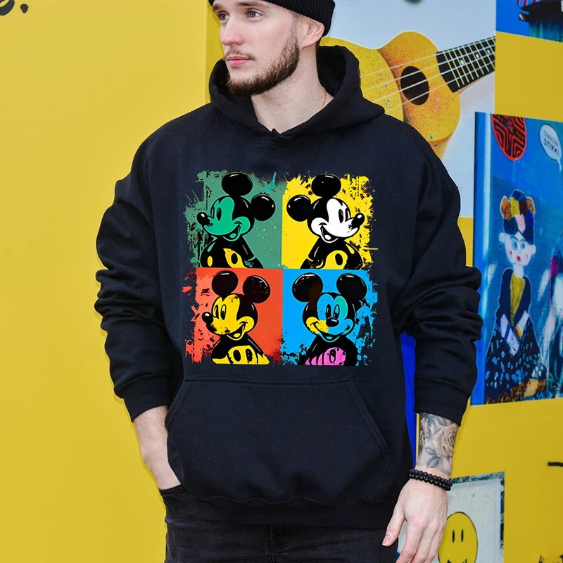 Disney Mickey Mouse Printed Men's Hoodie Autumn and Winter Sports Sweater Loose Tops Casual Men's Wear