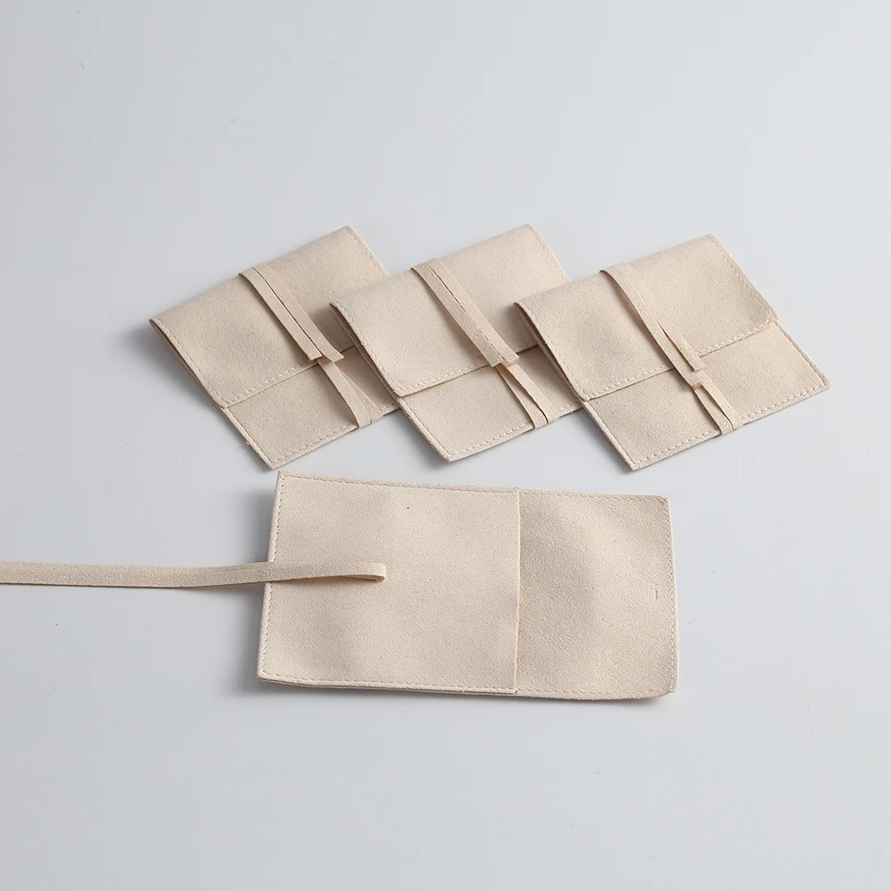 20/40/100 Beige Microfiber Jewelry Suede Velvet Jewelry Envelope Bag with Rope Jewelry Packaging Pouch Wedding Favors Gift Party