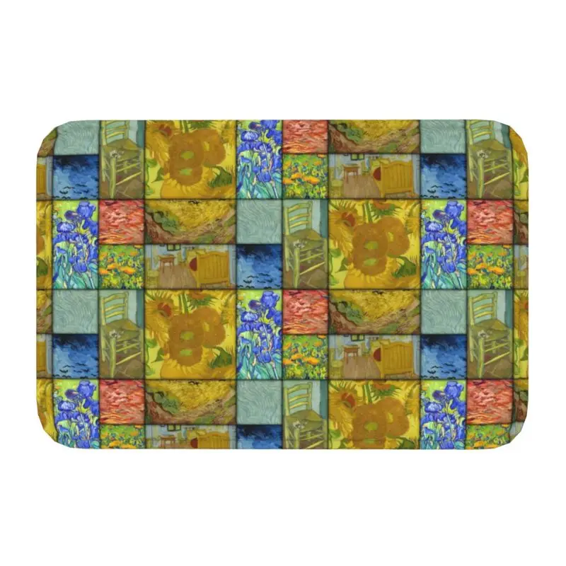 Van Gogh Quilt Pattern With Sunflowers Irises Cornfields Floor Door  Mats Art Painting Doormat Living Room Entrance Carpet Rug