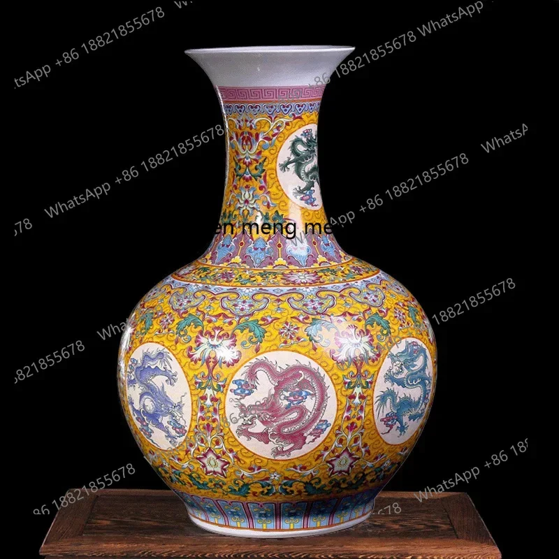 A74Ceramic handicrafts, overglaze color Kowloon vase large ceramic vase home ornament