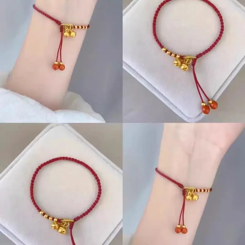 Ethnic Style Red String Bell Charm Bracelet for Women\'s Retro Handmade Niche Personality Accessories