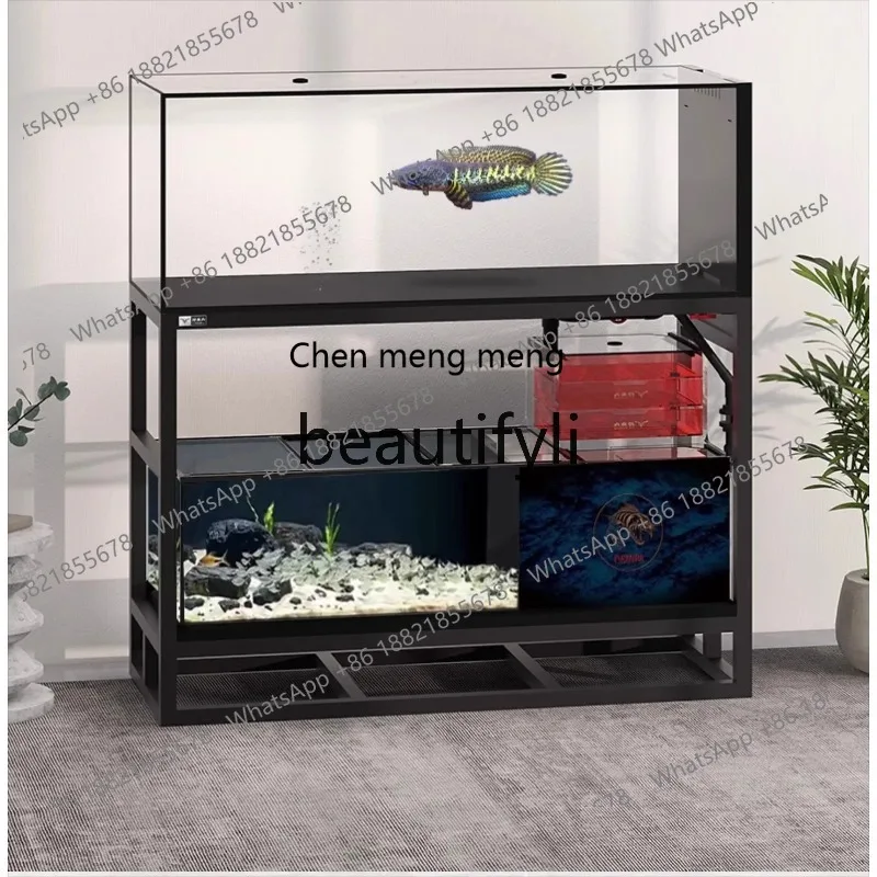 lhy7486 ss New Medium and Large Ultra-clear Glass Bottom Filter Double-layer Combination Aquarium