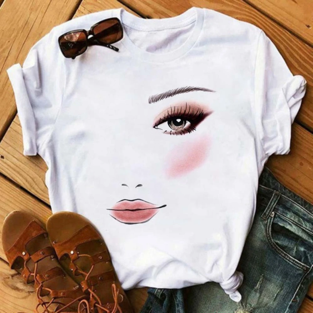 Femmes T-shirts dessin animé Sexy lèvres cils mode à manches courtes vêtements élégant T-Shirt dame imprimer dames T-Shirt Streetwear