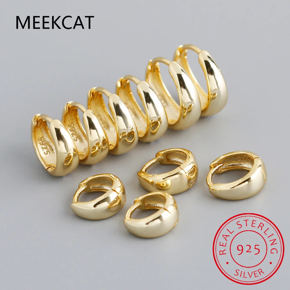 100% 925 Sterling Silver 18K 6/7/8/9/10mm Round Hoop Earrings Huggies for Women Classic Fine Jewelry Minimalist Accessories