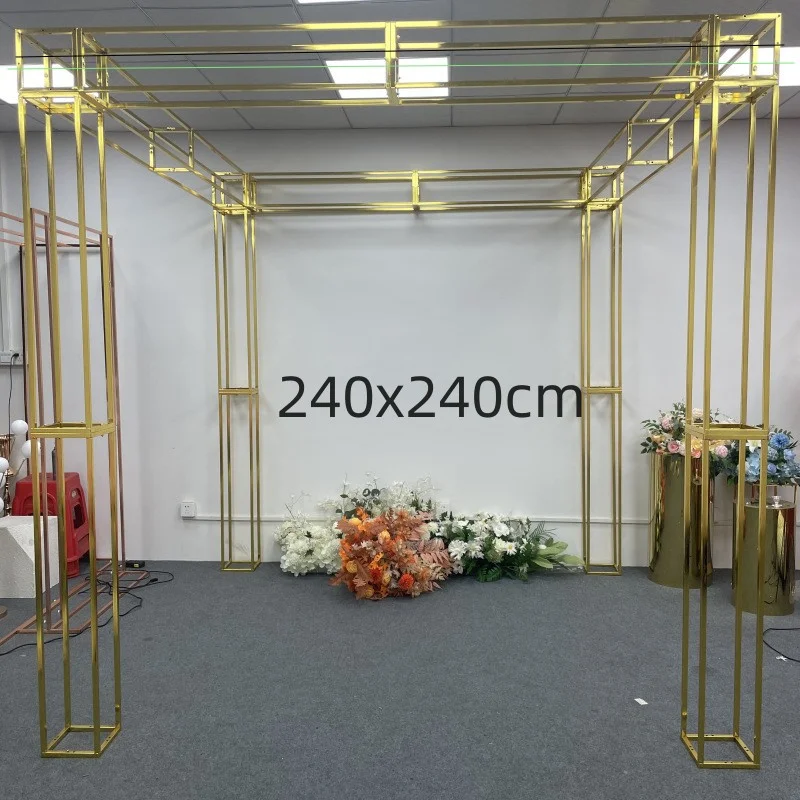 240x240cm Plated Shelves Iron Screen Arched Gold Plated Frame Wedding Background Decorative Props Geometric Flower Stand