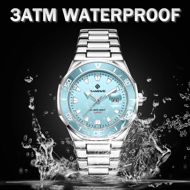 BANGWEI 2025新作クォーツ腕時計 スポーツカジュアル高級メンズ腕時計 レディース防水夜光スチールカップルウォッチ時計
