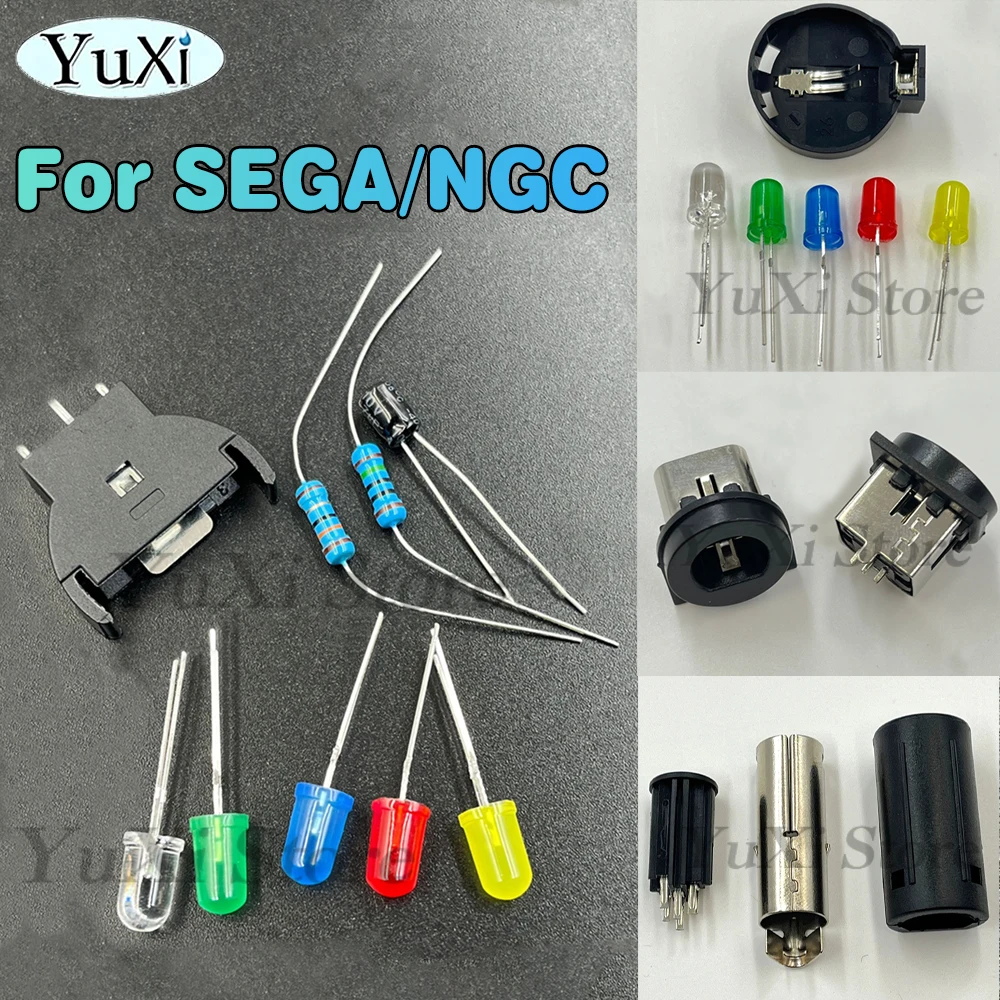 

For SEGA GameCube NGC Dreamcast DC Controller Ports PCB Power LED Fuse Capacitor Battery Holder Female Male Plug Connector Kit