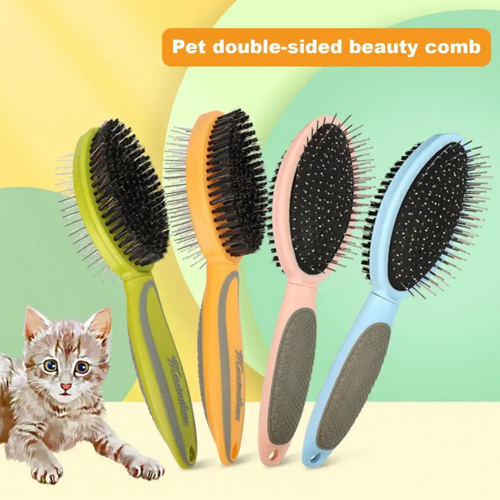 Dog Brush for Shedding Dog Bath Brush Double Sided Pet Hair Brush with Ergonomic Handle Puppy Grooming Tools Pet Supplies