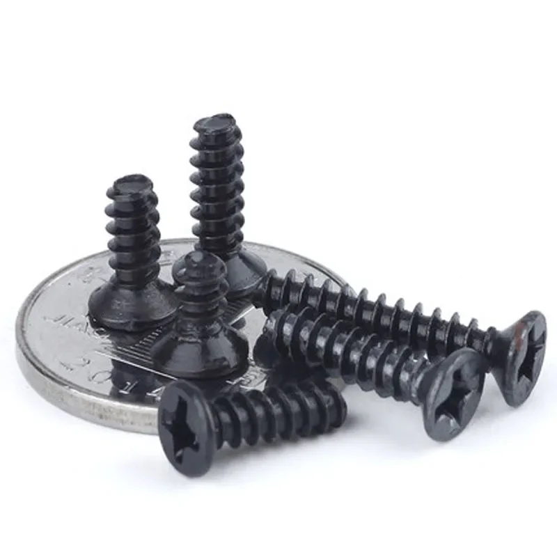 1Best 50pcs M1.5x4mm Countersunk head Cross screw Flats heads Phillips bolt Flat tail self tapping screws Carbon steel black